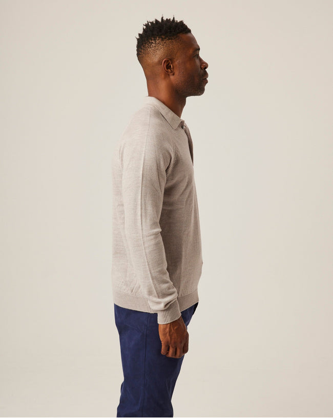 Image of model wearing Beauford Polo Shirt. Model is 6ft1in, chest size 38in and wearing size Medium