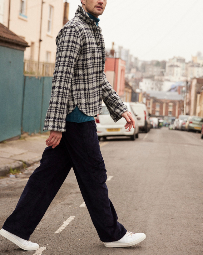 Image of model wearing Blake Corduroy Trousers.
