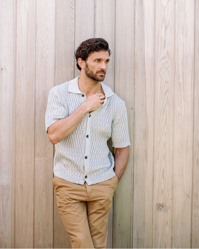 Image of model wearing Cove Knitted Shirt .