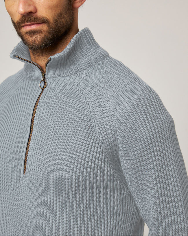 Image of model wearing Felix Quarter Zip Jumper.