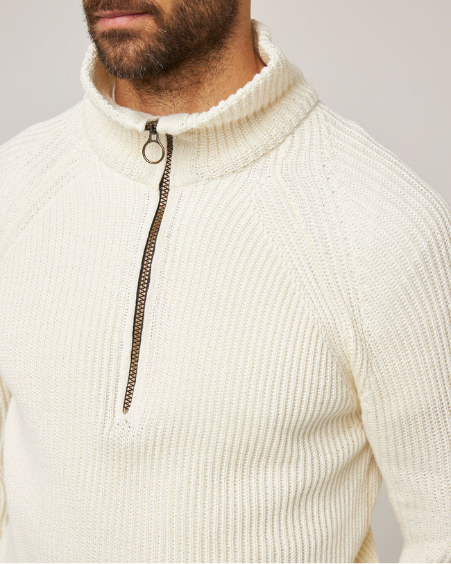 Image of model wearing Felix Quarter Zip Jumper.