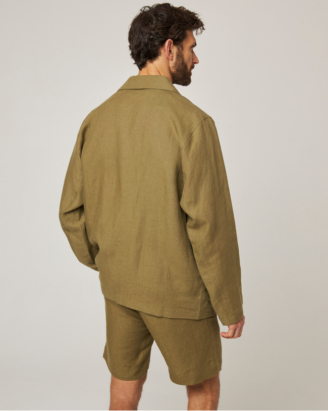 Image of model wearing Grange Linen Shacket.