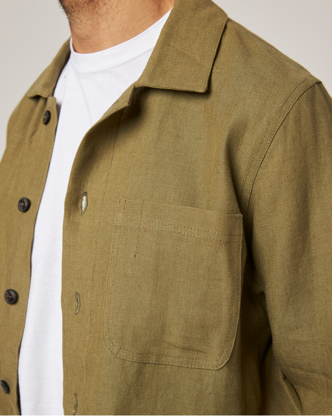 Image of model wearing Grange Linen Shacket.