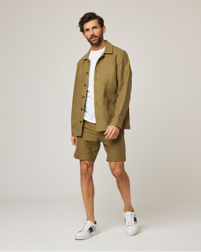 Image of model wearing Grange Linen Shacket.