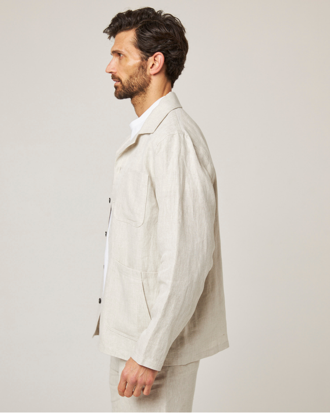 Image of model wearing Grange Linen Shacket.