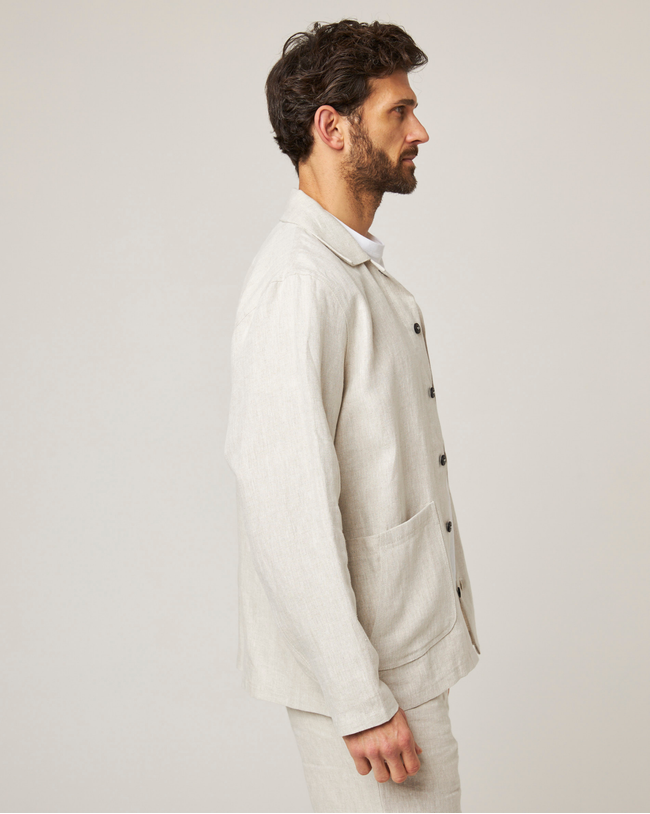 Image of model wearing Grange Linen Shacket.