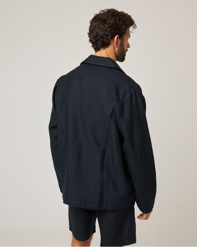 Image of model wearing Grange Linen Shacket.