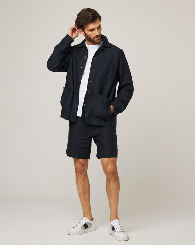 Image of model wearing Grange Linen Shacket.