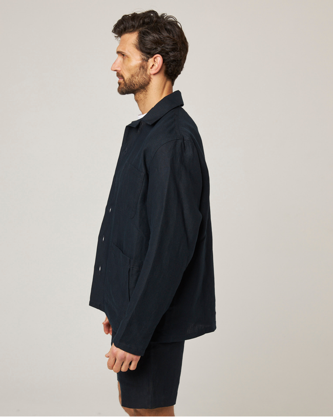 Image of model wearing Grange Linen Shacket.