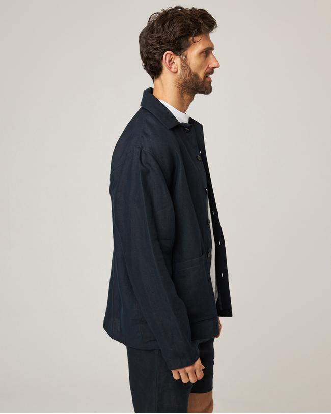 Image of model wearing Grange Linen Shacket.
