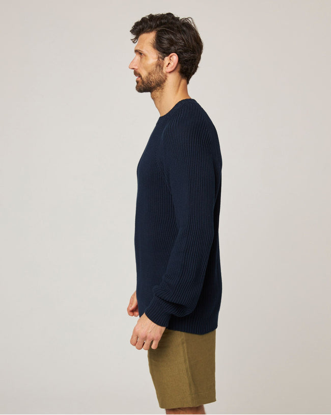 Image of model wearing Harry Sweater. Model is 6ft, chest size 36in and wearing size Medium