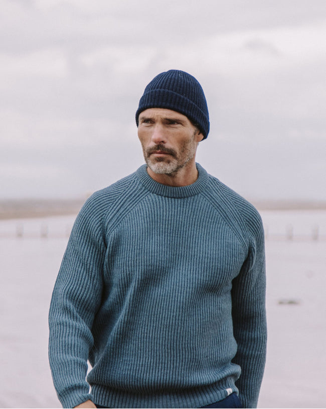 Image of model wearing Porter Ribbed Beanie. One Size
