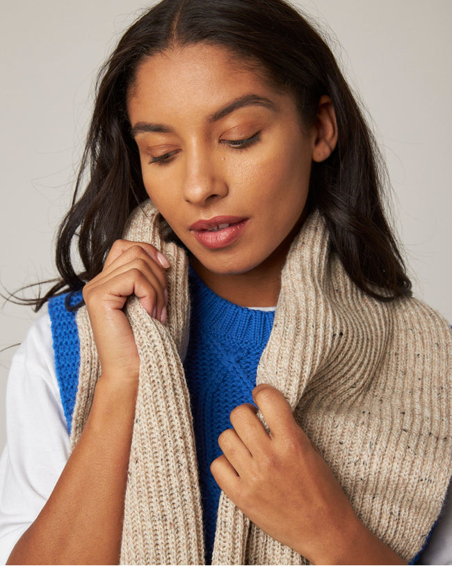 Image of model wearing Porter Ribbed Scarf. One Size