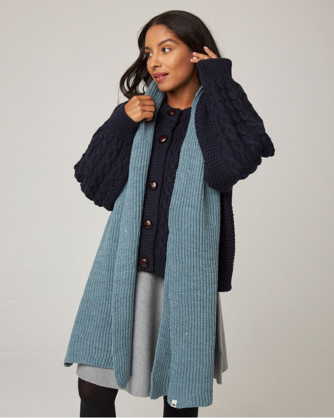 Image of model wearing Porter Ribbed Scarf. One Size