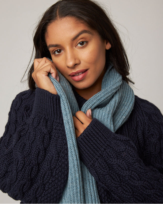 Image of model wearing Porter Ribbed Scarf. One Size