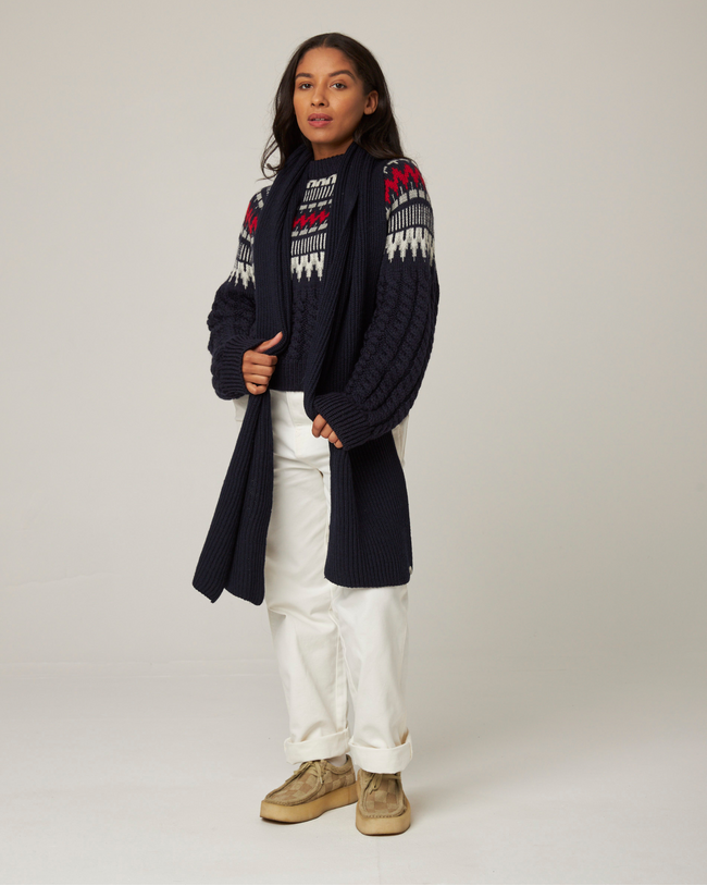 Image of model wearing Porter Ribbed Scarf. One Size