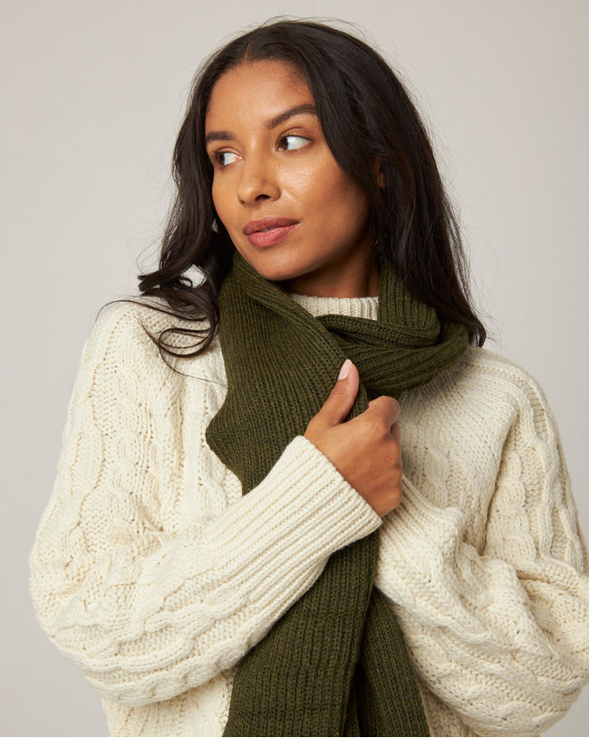 Image of model wearing Porter Ribbed Scarf. One Size