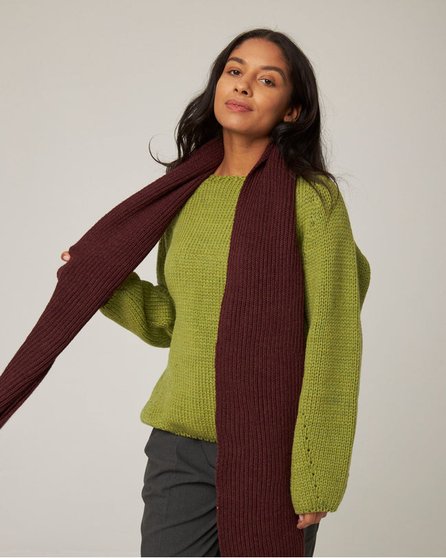 Image of model wearing Porter Ribbed Scarf. One Size