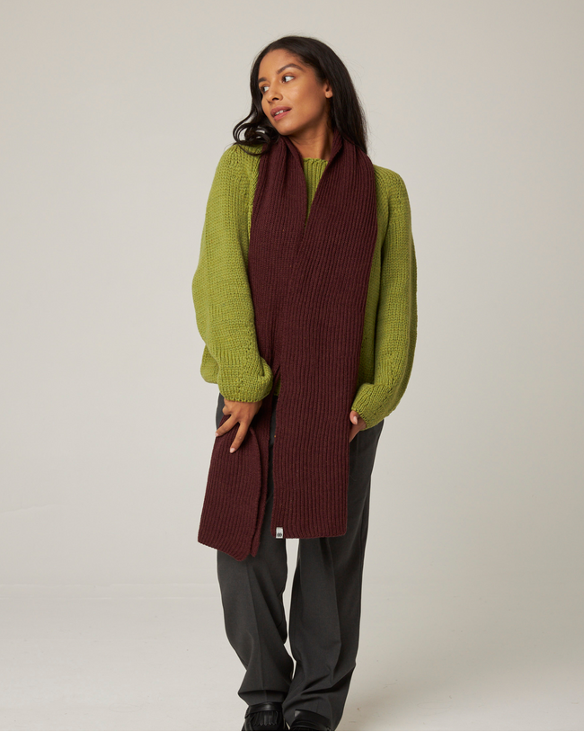 Image of model wearing Porter Ribbed Scarf. One Size