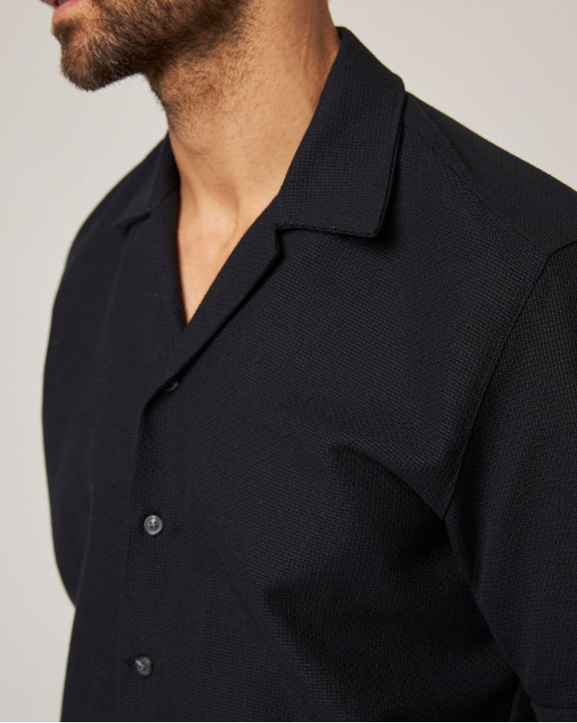 Image of model wearing Quay Cuban Collar Shirt .