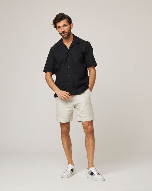 Image of model wearing Quay Cuban Collar Shirt .