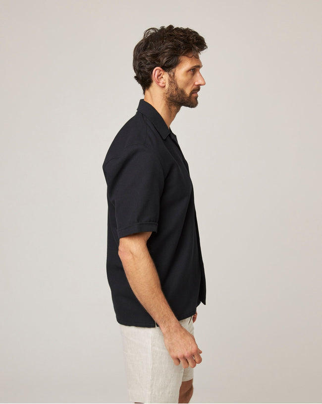 Image of model wearing Quay Cuban Collar Shirt .