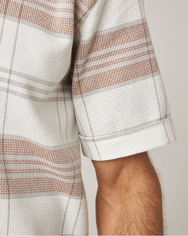 Image of model wearing Quay Cuban Collar Shirt .