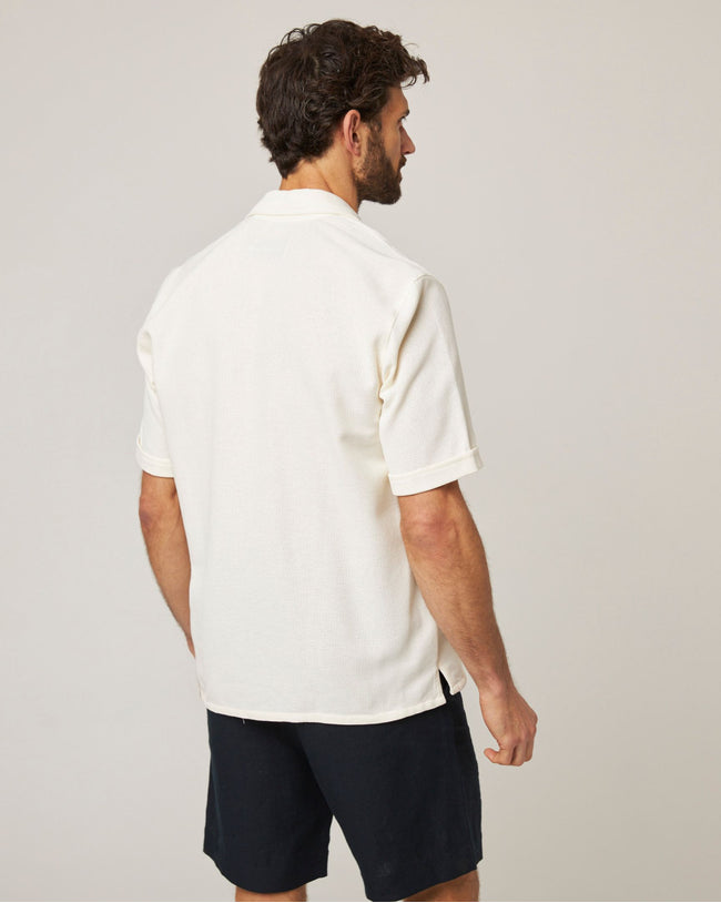 Image of model wearing Quay Cuban Collar Shirt .