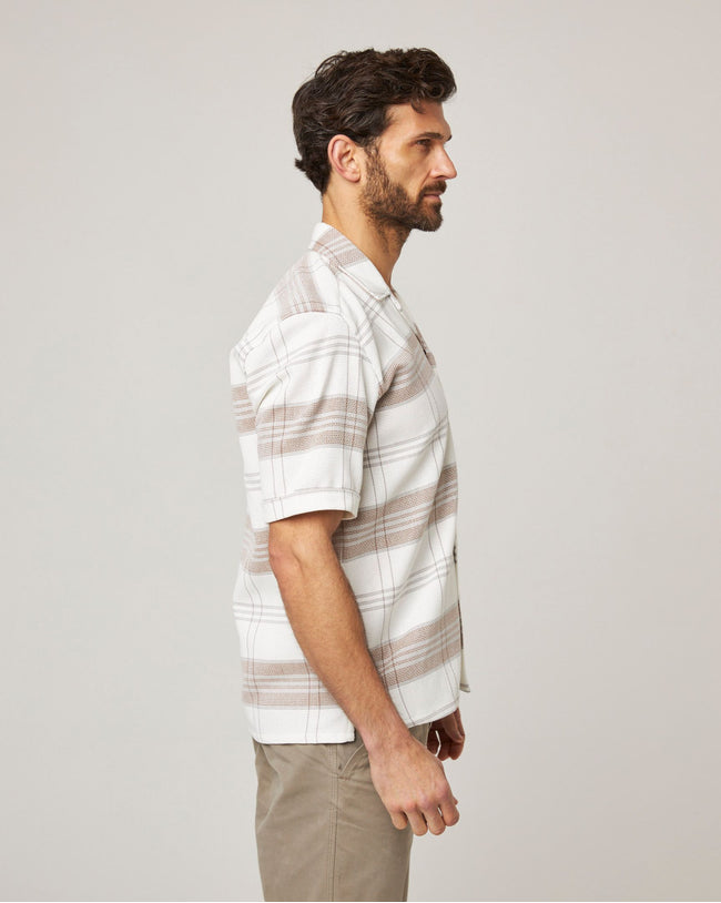 Image of model wearing Quay Cuban Collar Shirt .