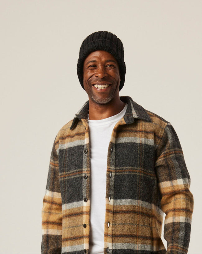 Image of model wearing Milliner Ribbed Beanie. One Size