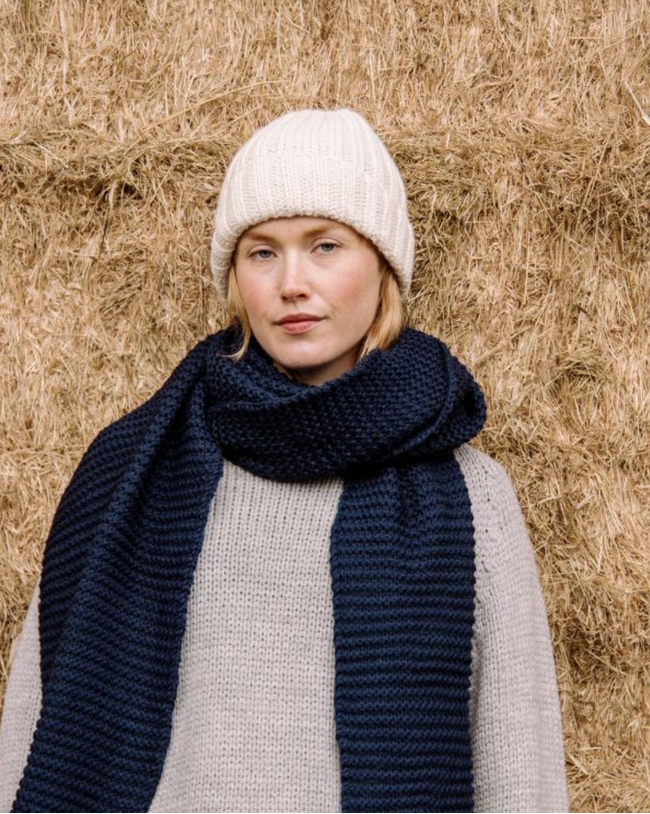 Image of model wearing Milliner Ribbed Beanie. One Size