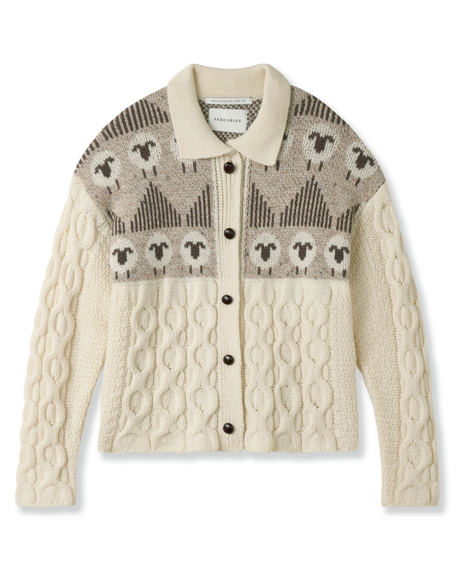 Image of model wearing Megan Sheep Cardigan.