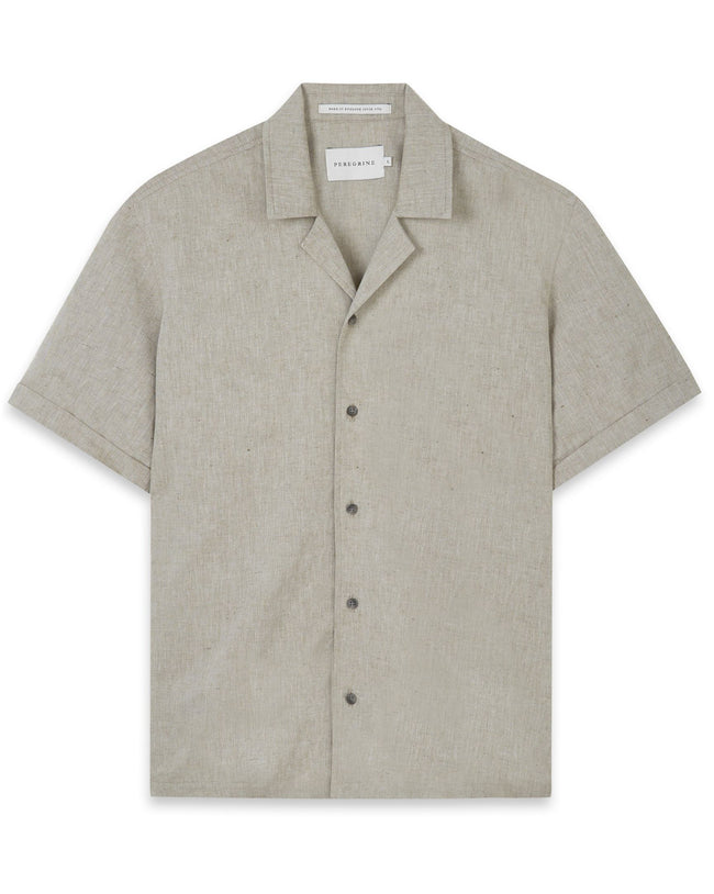 Image of model wearing Linen Short Sleeve Shirt .