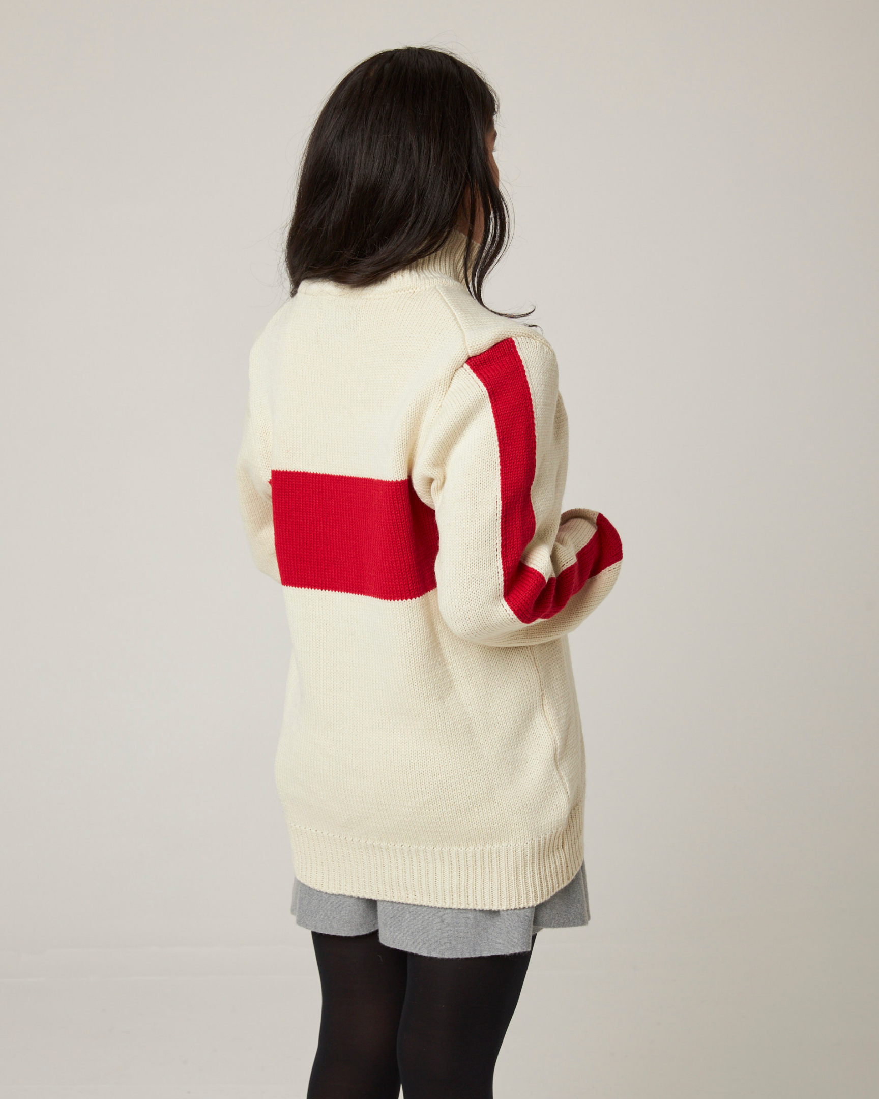 Image of model wearing 1796 Jumper. Model is 5ft8in, size UK 8 and wearing size Large