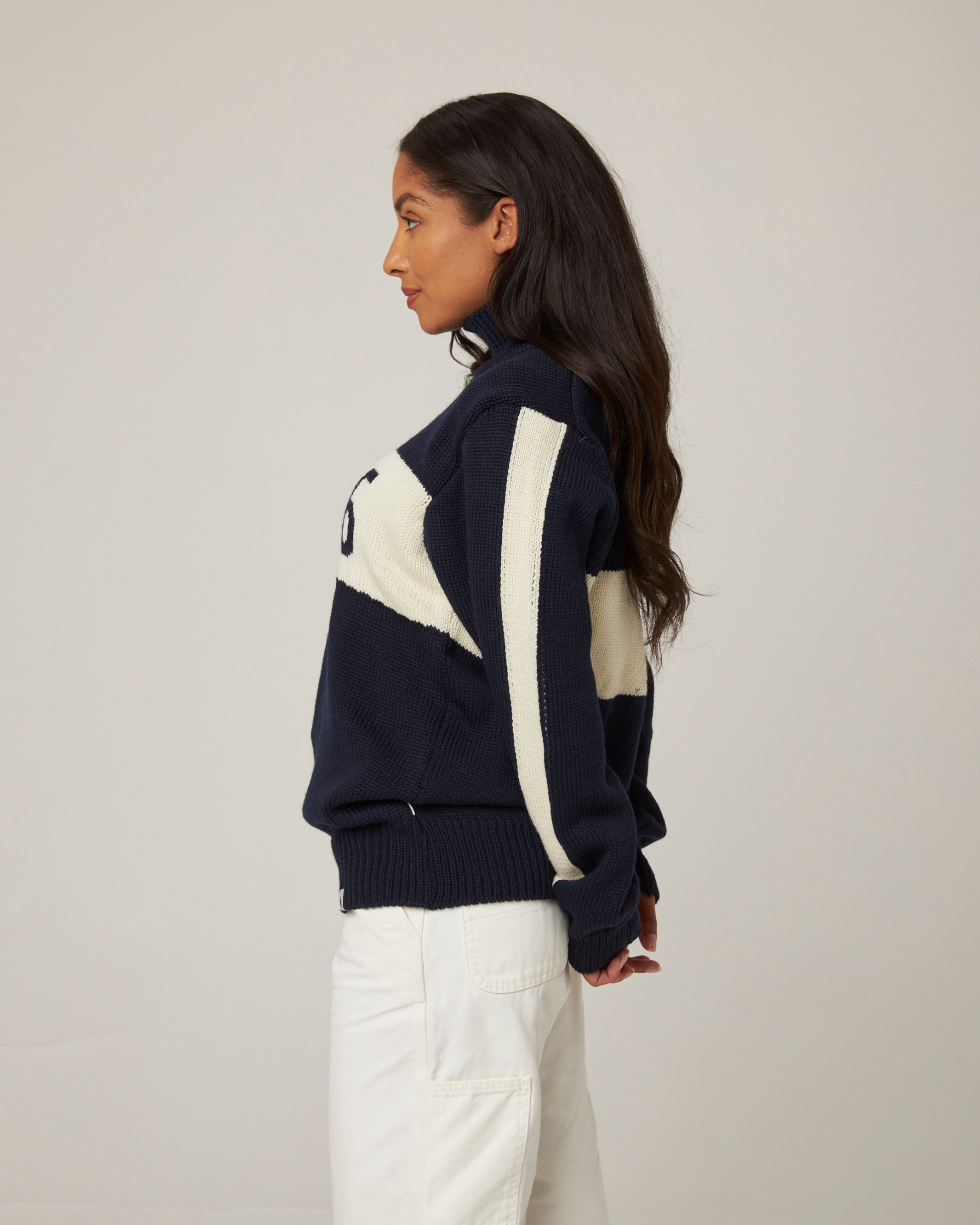 Image of model wearing 1796 Jumper. Model is 5ft8in, size UK 8 and wearing size Small