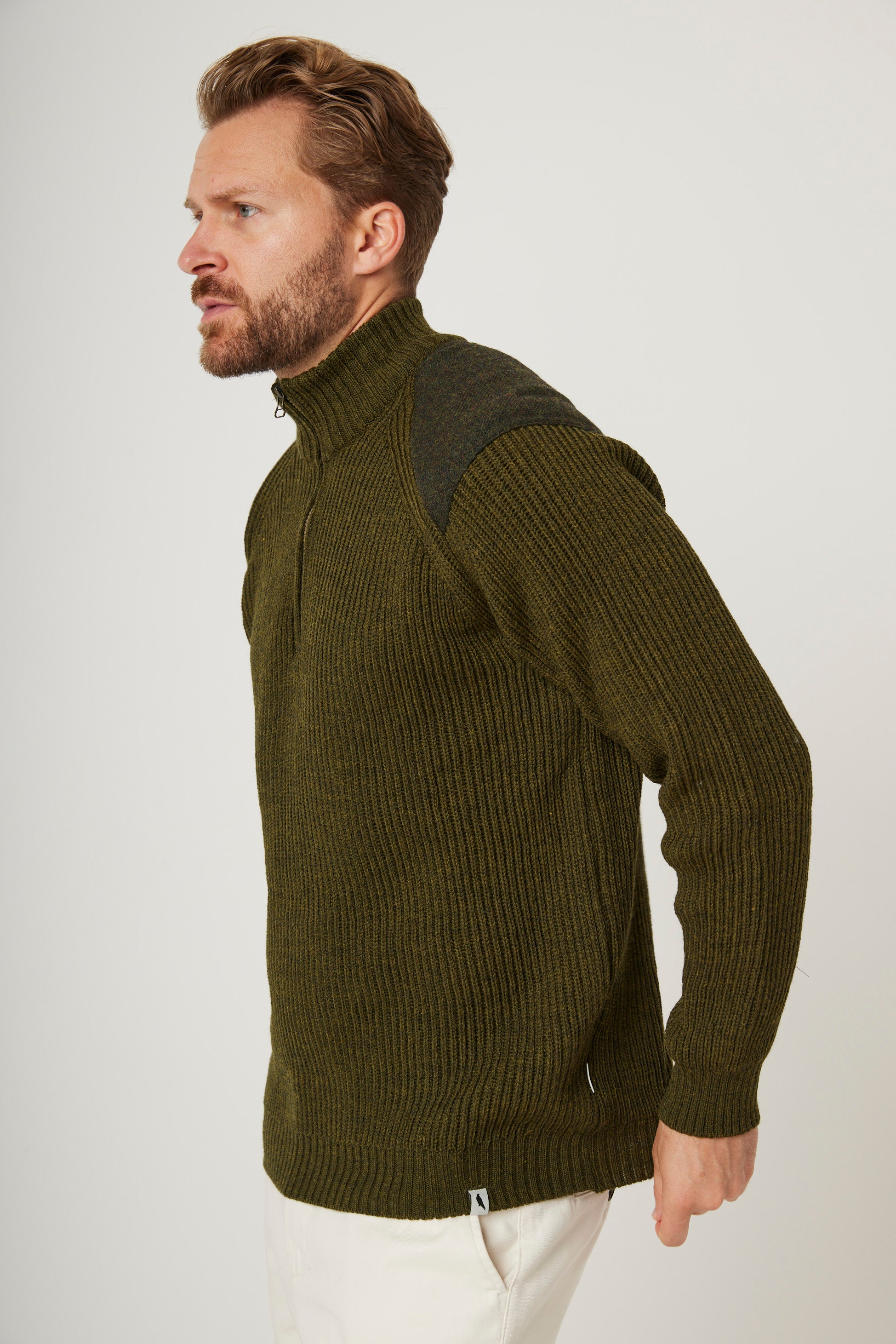 Image of model wearing Foxton Zip Neck. Model is 6ft0in, chest size 40in and wearing size L