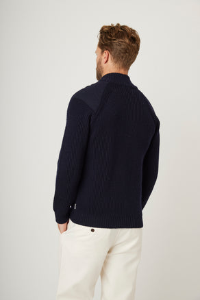 Image of model wearing Foxton Zip Neck. Model is 6ft1in, chest size 38in and wearing size Small