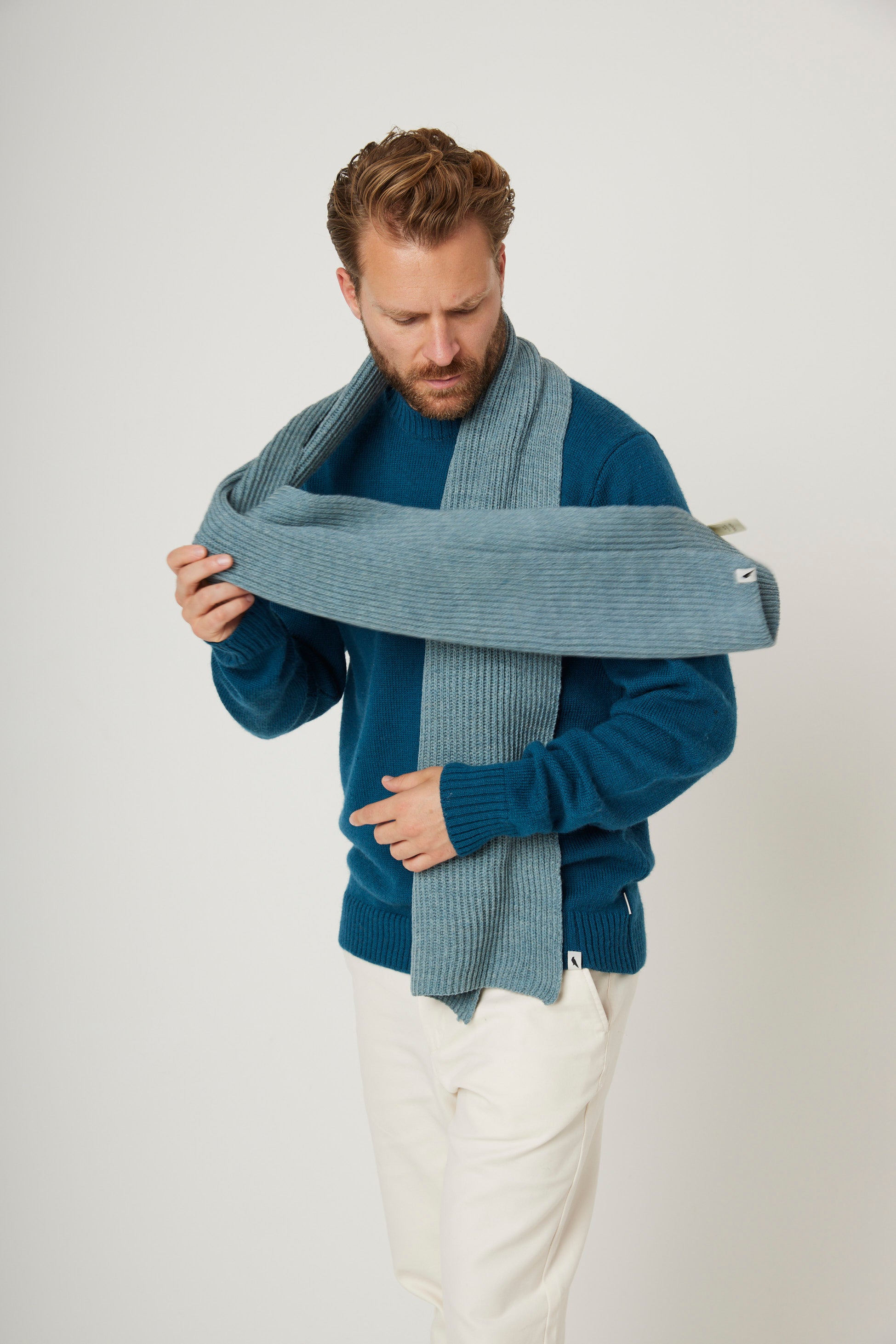 Image of model wearing Porter Ribbed Scarf. One Size 