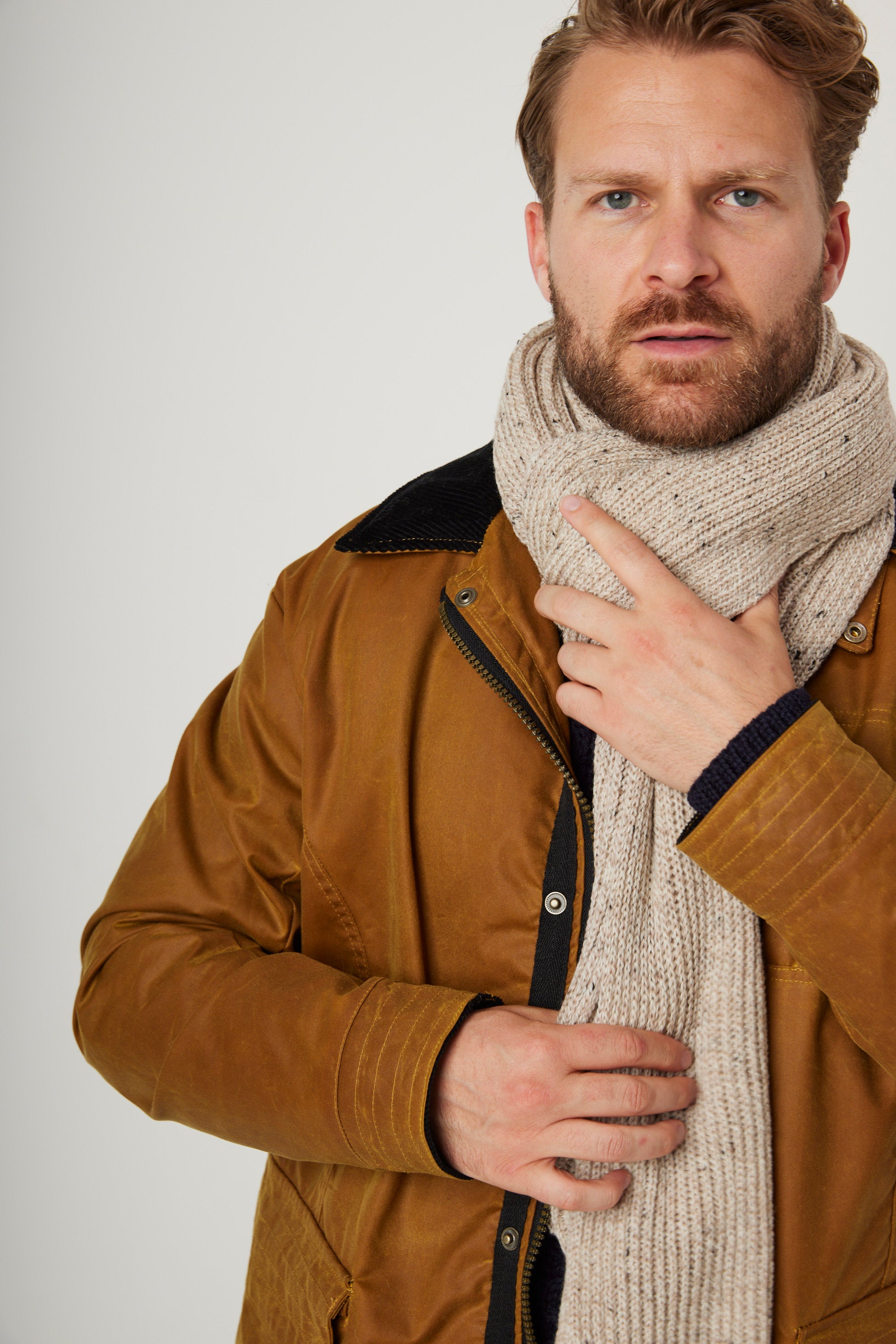 Image of model wearing Porter Ribbed Scarf. One Size 