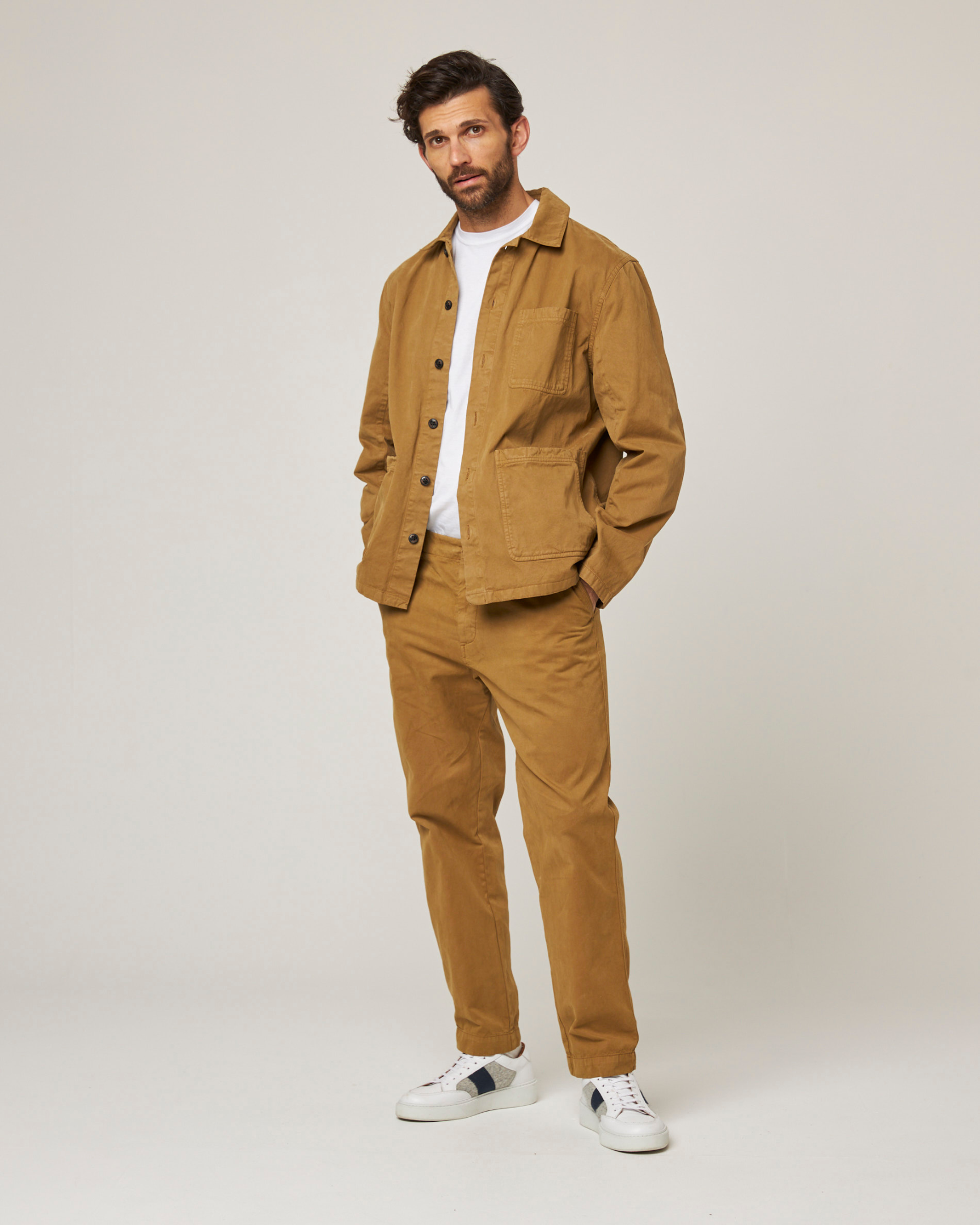 Image of model wearing Ashton Chore Trousers. 