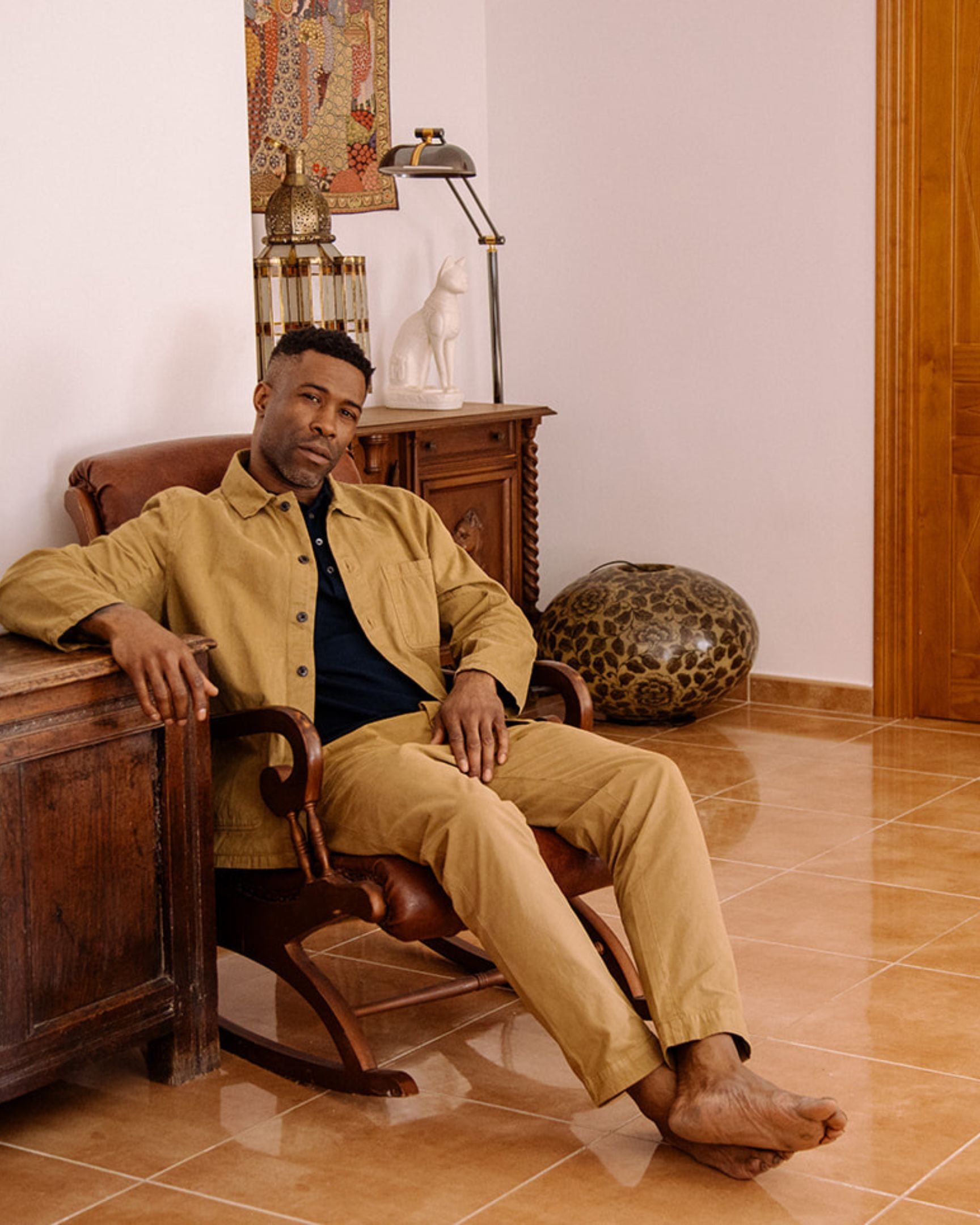 Image of model wearing Ashton Chore Trousers. 