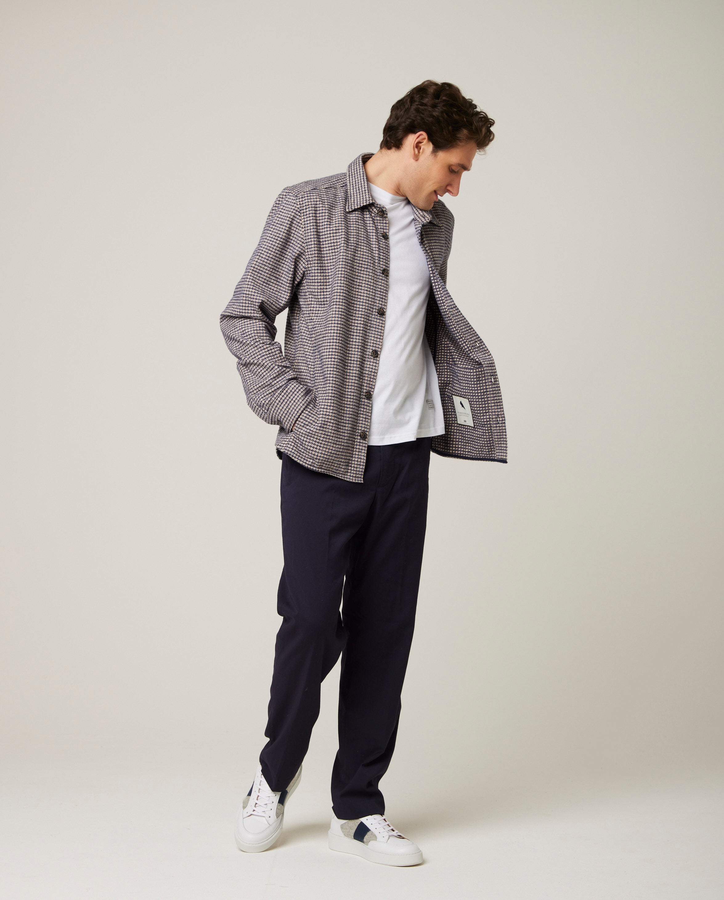 Image of model wearing Blake Overshirt. 