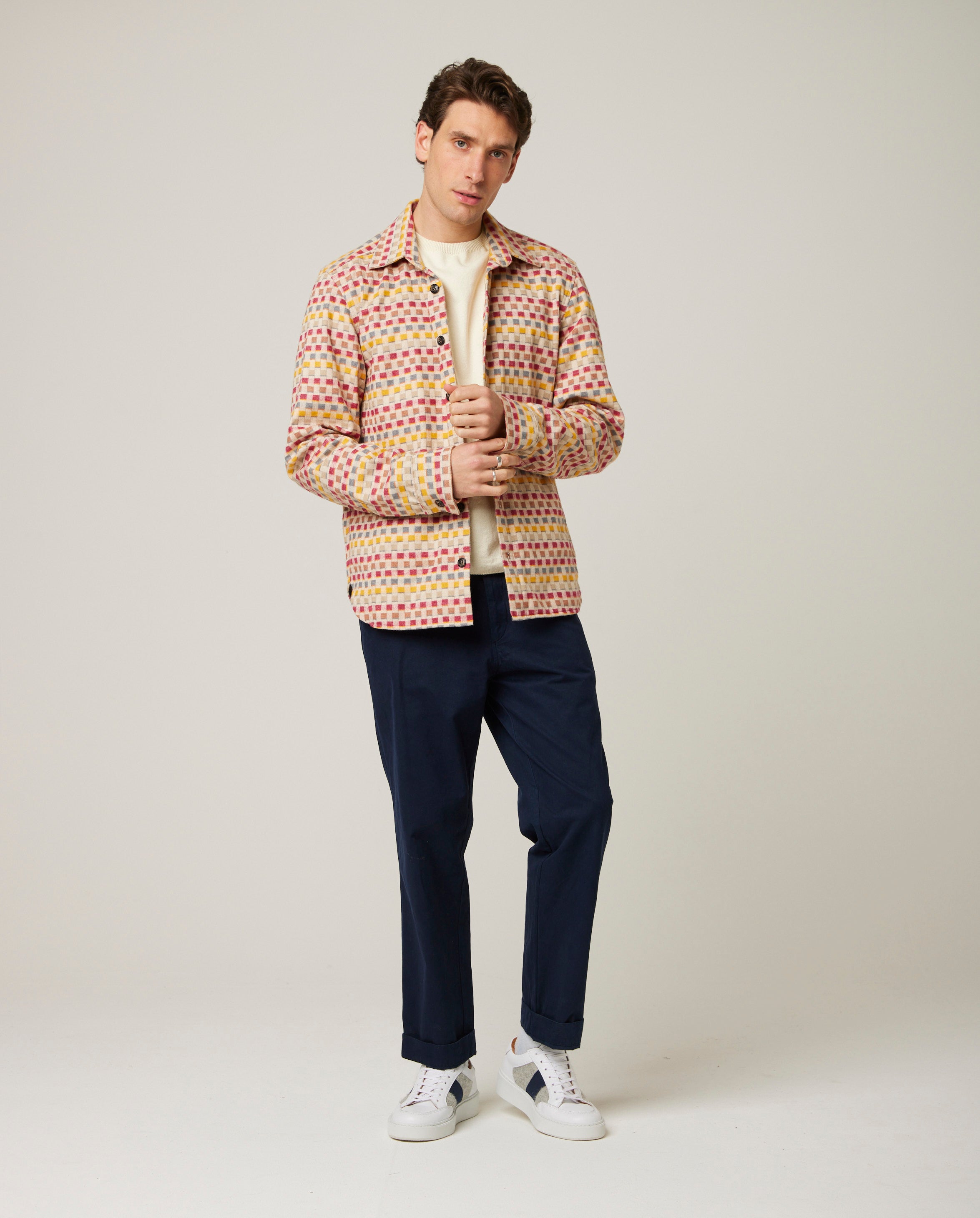 Image of model wearing Blake Overshirt. 