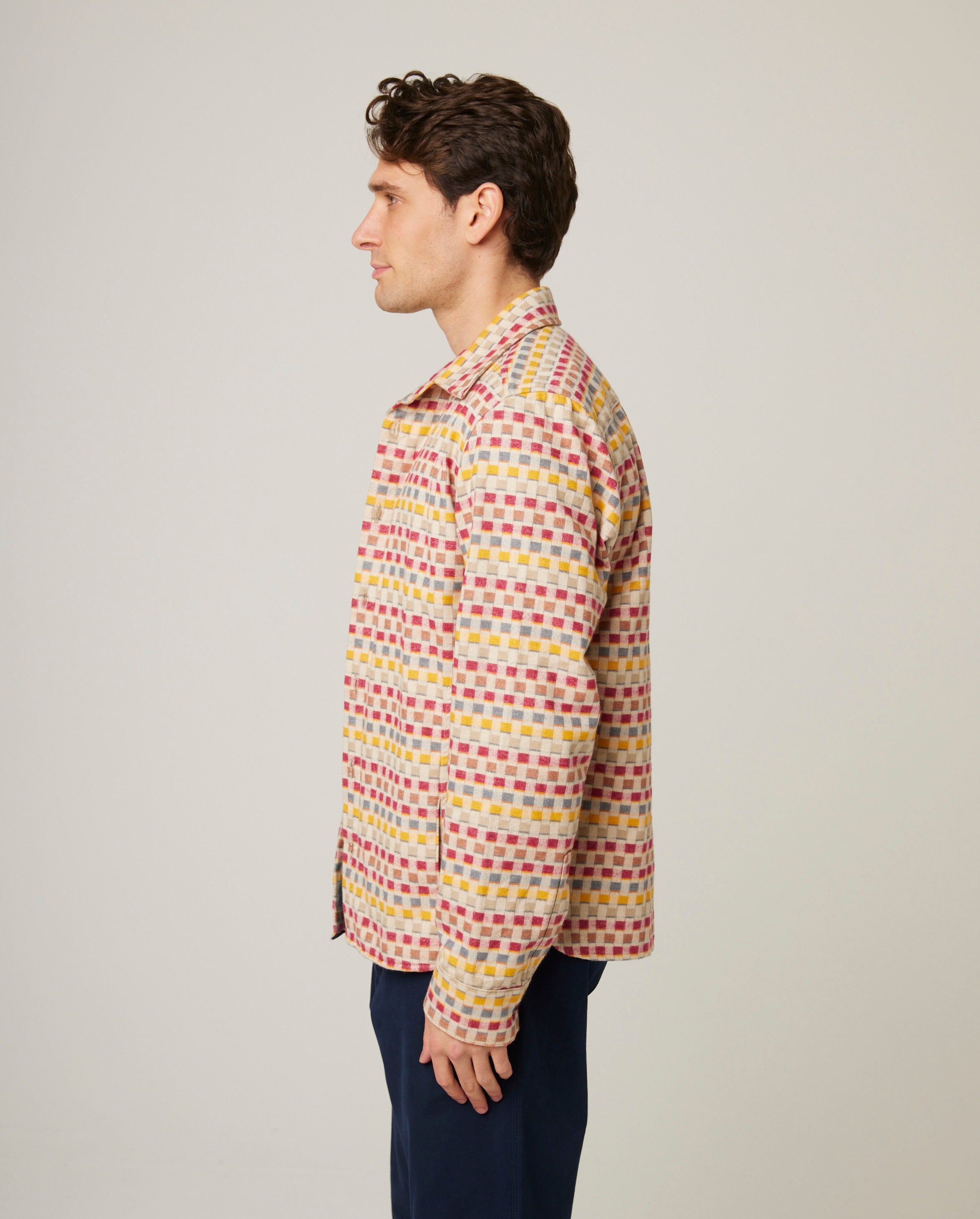 Image of model wearing Blake Overshirt. 