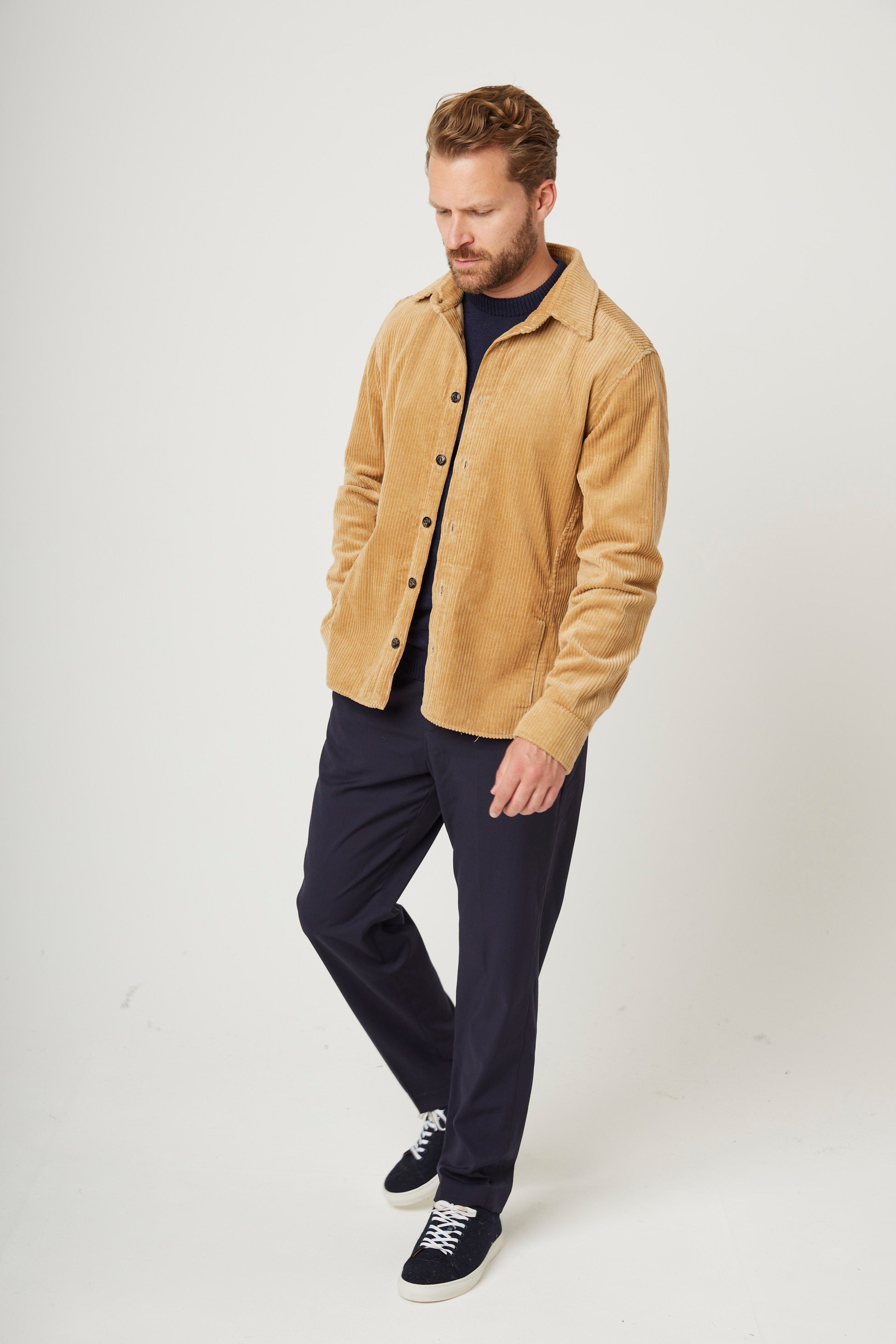 Image of model wearing Blake Overshirt. 