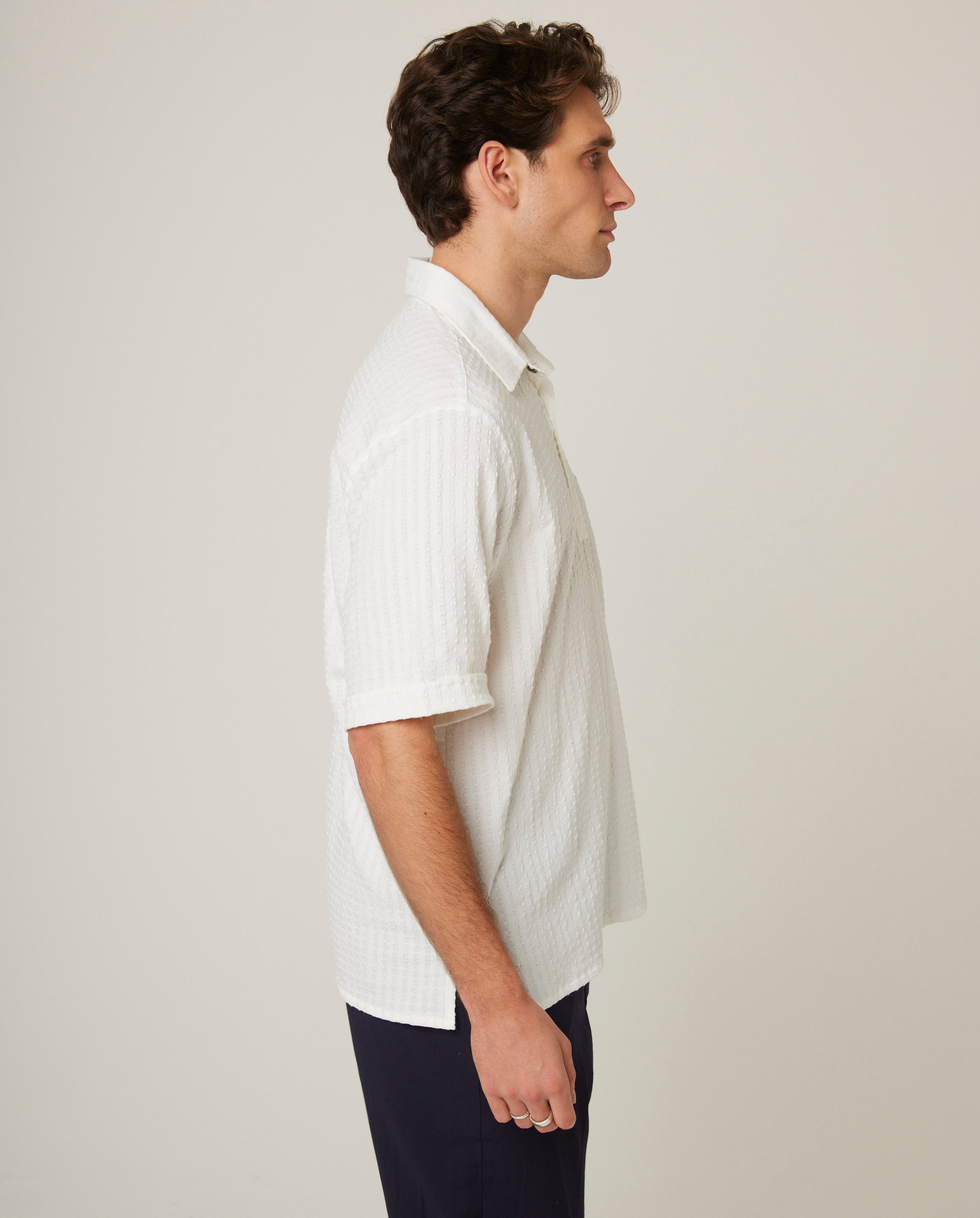 Image of model wearing Cabin Shirt. 