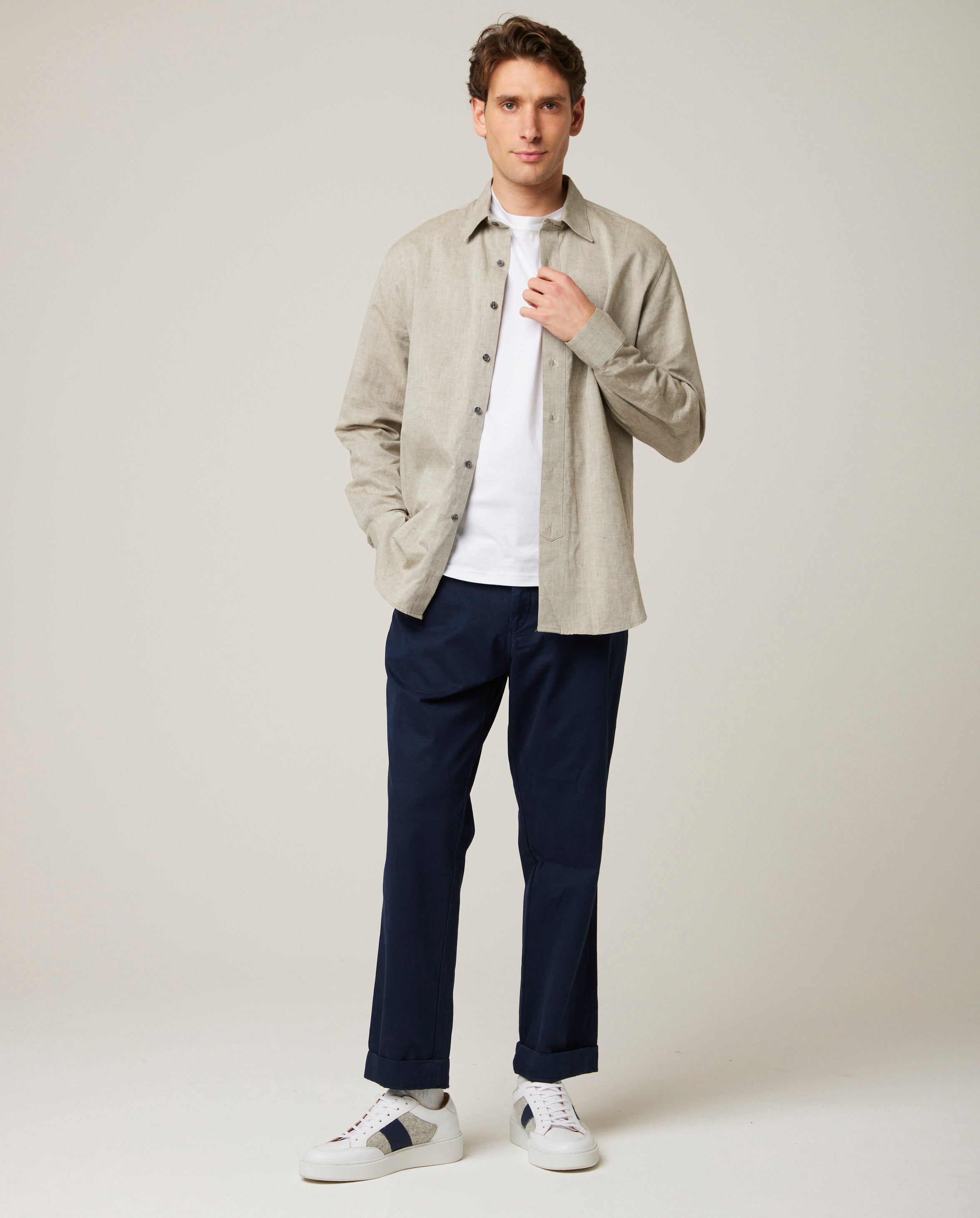 Image of model wearing Linen Shirt . 