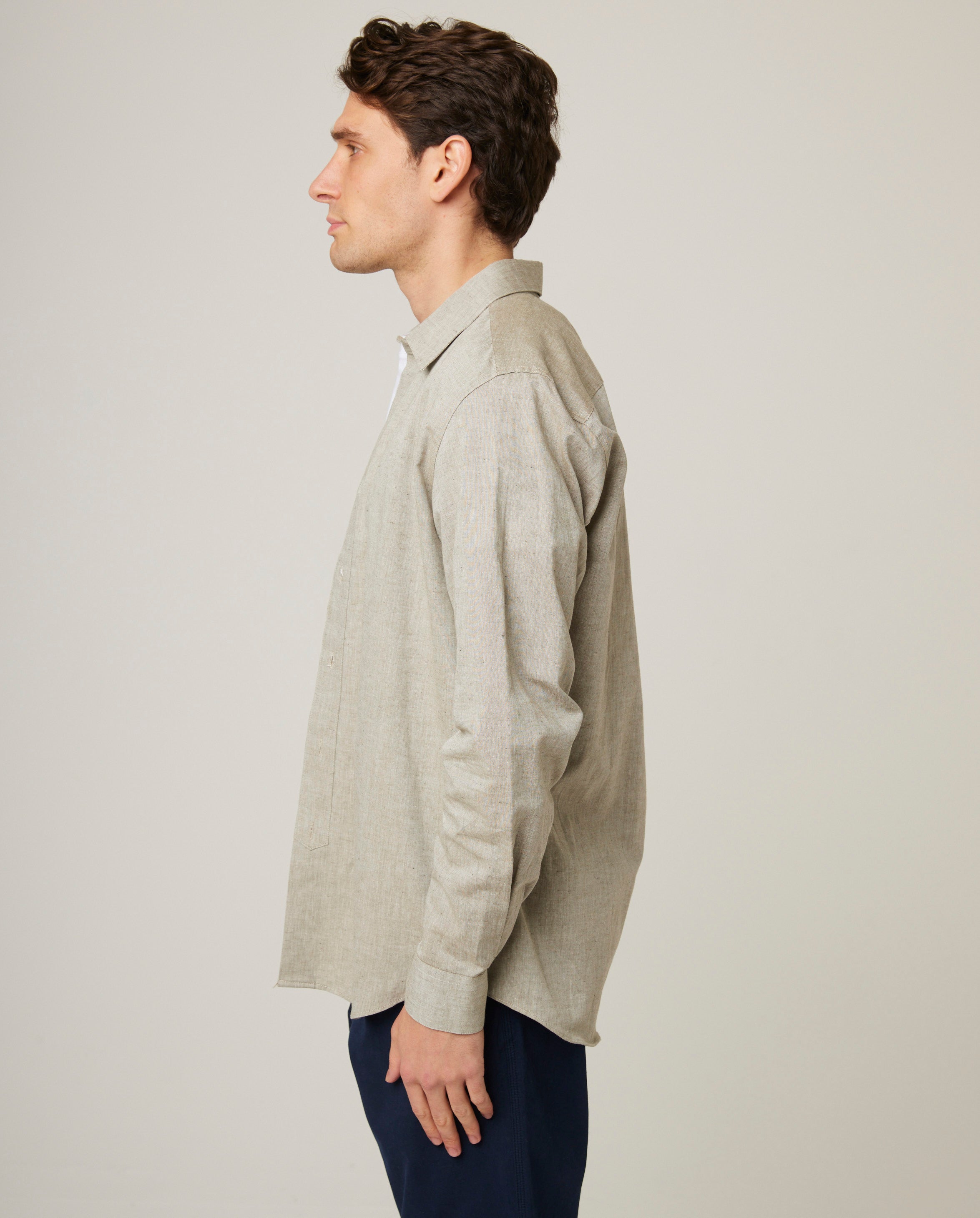 Image of model wearing Linen Shirt . 