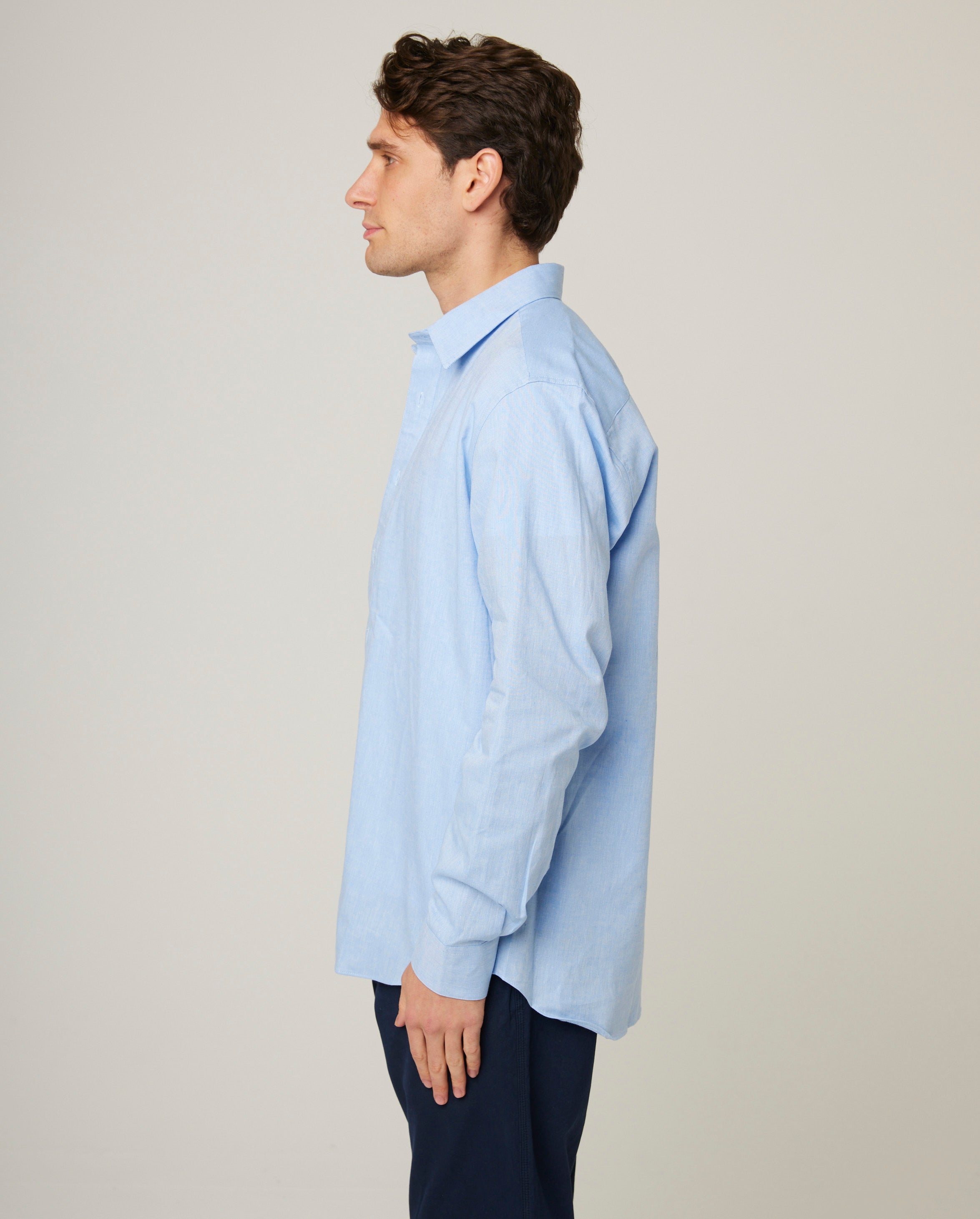 Image of model wearing Linen Shirt . 