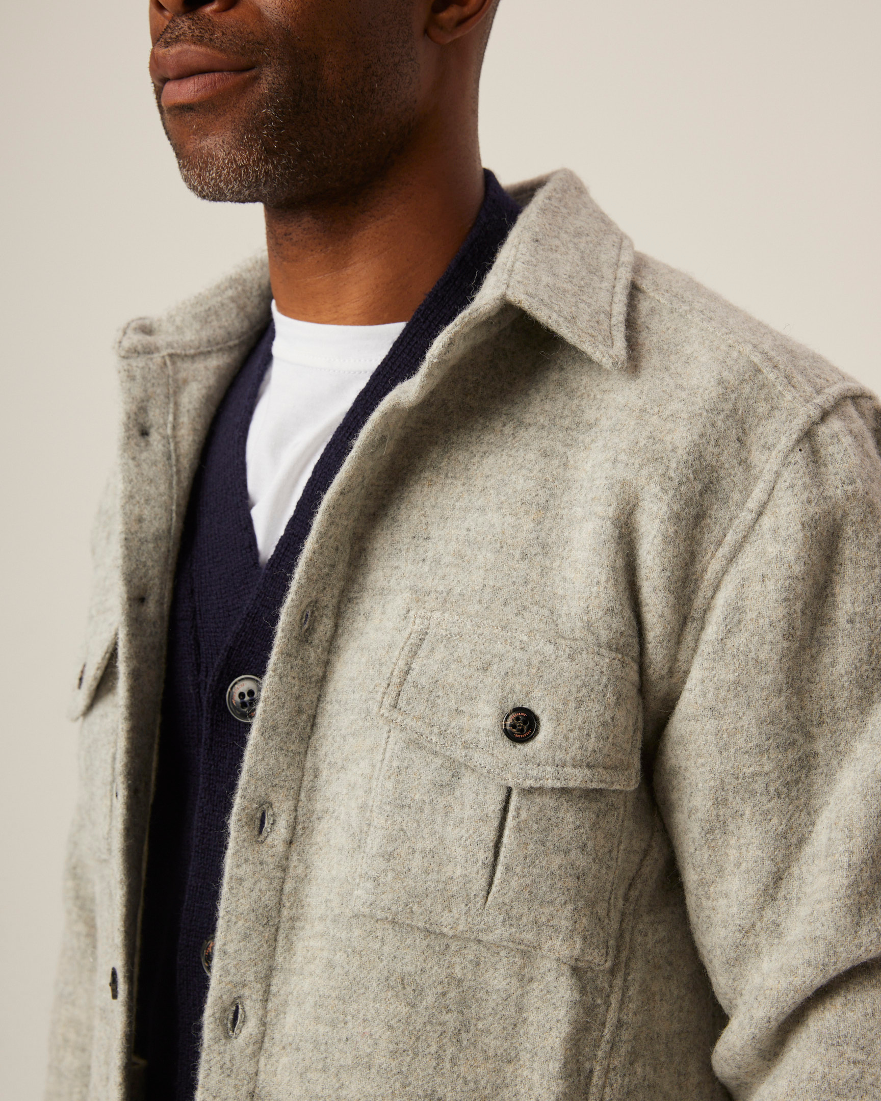 Image of model wearing Dexter Overshirt. 